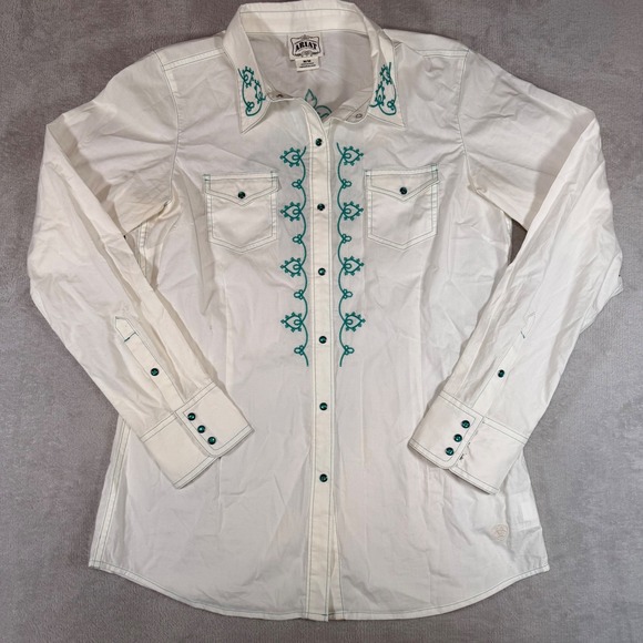 Ariat Tops - Ariat Womens Western Shirt Pearl Snap Turquoise Embroidery White M